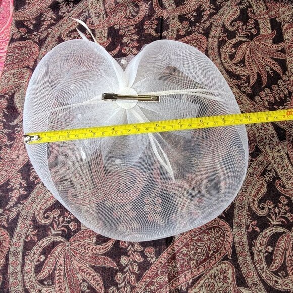 White Saucer Fascinator Mesh with White Rosette Saucer Hair Accessory - Picture 11 of 14